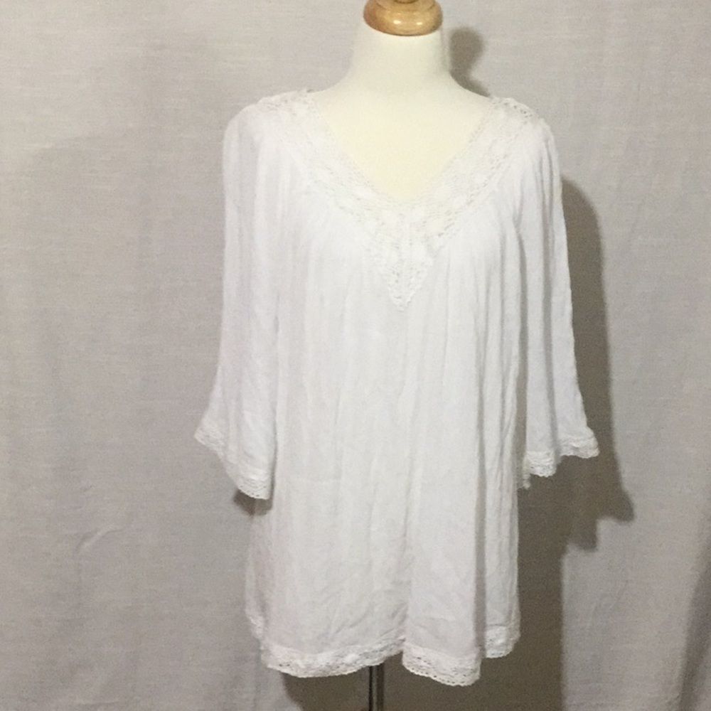 Krazy Kat Gauze w/ Crochet Trim White Blouse